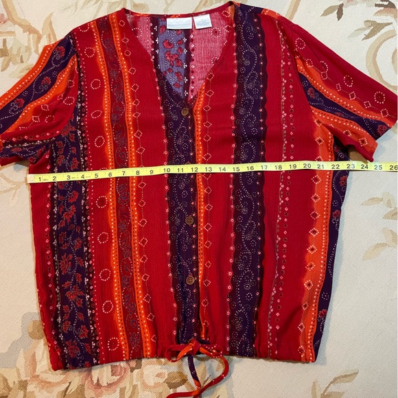 Size 14 Worthington, cinnamon red and purple patterns, button-down blouse - Picture 3 of 7